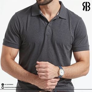 Polo de manga corta para hombre, color gris oscuro, de punto de algodón transpirable, corte regular, con botones, estilo casual, muy vendido. - Product Image 4