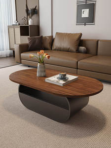 Modern Wooden <b>Coffee</b> <b>Table</b> with <b>Walnut</b> Top Asymmetrical Metal Base and Open Storage for Living Room Home Apartment - Product Image 5