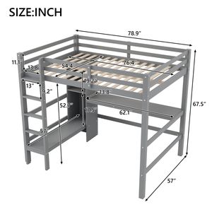 Full Size Gray Loft <b>Bed</b> with Multifunction Shelves and <b>Underbed</b> Desk for Small Spaces - Product Image 4