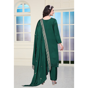 Elegant embroidered girls <b>kurti</b> pant set with dupatta crafted in chinon silk for weddings parties festivals and tradition - Product Image 5