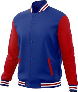 Veste universitaire noire et bleu roi pour homme avec bordure à rayures blanches, style preppy, coupe classique, matière polyester, col rabattu - Product Image 6