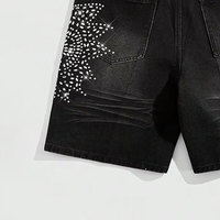 Shorts en jean noir pour homme, taille haute, respirants, brodés, tricotés, écologiques, style streetwear décontracté, coupe droite, pour l'été