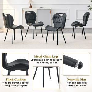 Set di 4 Sedie da Pranzo in PU Nero con Maniglia Integrata, Telaio in Metallo Nero e Piedini Regolabili per Sala da Pranzo - Product Image 6