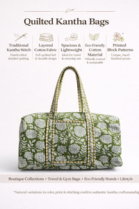 Bolsos de Algodón Kantha Acolchados con Costuras Tradicionales, Estampados y Asas Suaves para Viajes y Uso Diario - Product Image 6