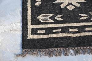 Tapis Kilim en laine et jute tissé à la main, écologique, antidérapant, noir ivoire, géométrique, tissage plat, pour salon, couloir - Product Image 3