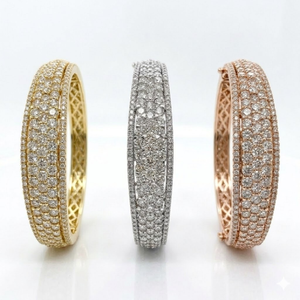 <b>Solid</b> 18k White <b>Gold</b> Natural Genuine Diamond Wide Dome <b>Bangle</b> Five Row Full Pave Setting Heavy Chunky Classic Unisex Luxury Fine - Product Image 4