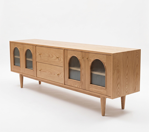 Meuble TV moderne en bois, console multimédia nordique, buffet avec porte vitrée pour salon - Product Image 5