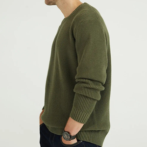 Men's Olive Green Knitted <b>Pullover</b> <b>Sweater</b> Regular Fit Full Sleeve Solid Color Autumn Wear Color Knitted <b>Sweaters</b> - Product Image 3