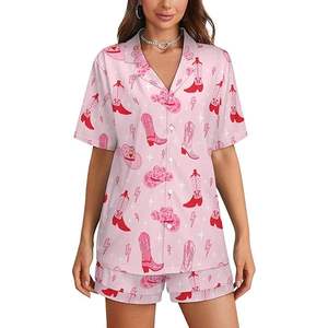 Conjunto de Pijama de 2 Piezas para Mujer, Manga Corta, Suave, para Verano e Invierno, Ropa de Dormir Cómoda, Pijama Mujer - Product Image 1