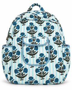 Mochila Acolchada de Algodón con Diseño Floral Azul Claro, Bolso de Hombro de Tela Hecho a Mano, Mochila Bohemia de Viaje para Uso Diario - Product Image 3