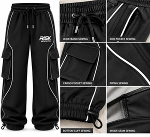 <b>Black</b> High Eco-Friendly Polyester Loose Cargo <b>Pants</b> Drawstring Wide Leg Trousers Pockets for <b>Women</b> Autumn Sports Casual Wear - Product Image 5
