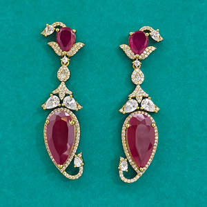 Venta al por mayor: Los pendientes largos de diamantes americanos más vendidos con baño de mehndi 444105 - Product Image 6