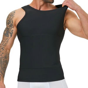 Camiseta sin mangas negra para hombre, de punto, color liso, cuello redondo, de secado rápido, ajuste deportivo, con doble capa en el abdomen - Product Image 1