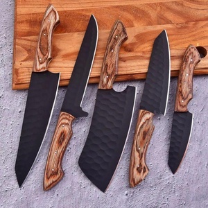 Handmade Stainless Steel Chef <b>Knife</b> <b>Set</b> with Wood Handles Leather Sheaths Ambidextrous Design-Multi-Purpose Kitchen Cutlery - Product Image 2