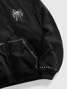 Sudaderas con capucha personalizables al por mayor con cremallera, informales, con pedrería, para entrenamiento, para hombre, de corte holgado y estilo streetwear - Product Image 3