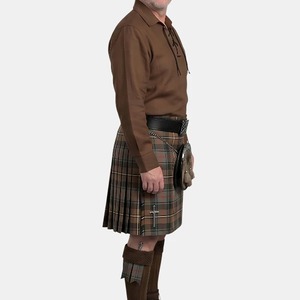 Chemise Kilt Traditionnelle Écossaise pour Homme, Manches Longues, Coton Marron, Col Rabattu, Respirante, Vêtement d'Automne - Product Image 3