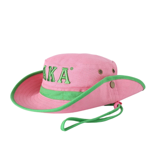 Sombrero de Pesca AKA Pink Boonie Hat Rosa de Ala Ancha para Exteriores con Letras Verdes Bordadas y Correa Ajustable para la Barbilla para Mujer - Product Image 3