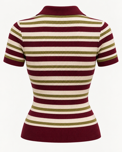 Polo rayé tactique pour femme Sam, manches courtes, en coton tricoté, style preppy, avec lettres décoratives, prix abordable, personnalisable - Product Image 2