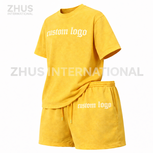 เสื้อยืดและกางเกงขาสั้นชุดเซ็ตพิมพ์โลโก้ตามสั่ง คุณภาพสูง เสื้อยืดคอกลมแขนสั้นทรงหลวมระบายอากาศได้ดีสำหรับผู้ชาย และกางเกงขาสั้นทรงบ็อกซี่ - Product Image 3