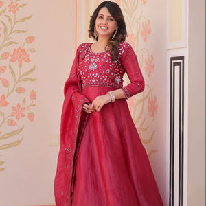 Trending Arrival Women Pure Gold Crush Gown Dupatta <b>Set</b> Latest Designer Kurti with Pakistani-Style Salwar Kameez Ethnic Suit - Product Image 1