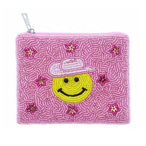 Monedero pequeño de lujo ecológico con cuentas blancas y amarillas, cierre de cremallera, para llaves, tarjetas, brillo labial y joyas, ideal como regalo. - Product Image 3