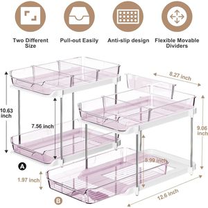 Organizzatore a 2 Livelli Multiuso per Bagno e Cucina, Armadietto Estraibile per Medicinali, Organizzatori Impilabili per Dispensa per un'Organizzazione Ottimale - Product Image 1