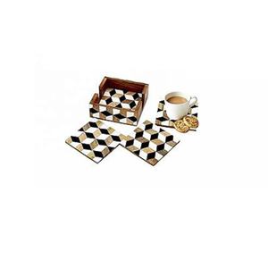 Vente chaude blanc carré motif os incrustation caboteur thé café boisson caboteur avec support ensemble de 4 pièces décoration moderne - Product Image 5