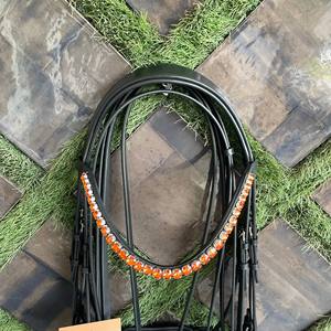 บังเหียนม้าหนังแก้วสีน้ำตาลเมทัลลิกคุณภาพสูง ปรับแต่งได้ พร้อมบุนุ่ม  รับสั่งทำสีและโลโก้ /Cob/Full Sizes - Product Image 2