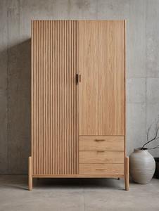 Armario de 2 puertas y 3 cajones con ranuras simples en la puerta, de lujo, antiguo, tradicional, de madera maciza, hecho a mano. - Product Image 3