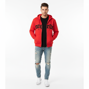 Sudadera con capucha para hombre con logo personalizado, con cremallera, de algodón, holgada, con estampado frontal, estilo casual y urbano. - Product Image 6