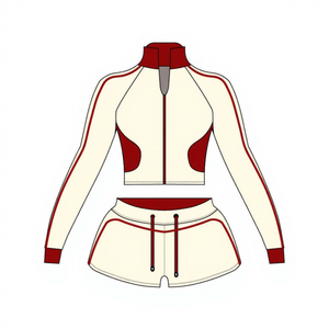 Women's Sporty Two Piece <b>Set</b> Customizable Logo Embroidery Color Block Printed Pleated Zip-Up Quick Dry Jacket & Shorts Tracksuit - Product Image 6