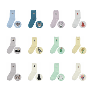 Women's Crew <b>Socks</b> Teal Color <b>Cat</b> Embroidery Pattern Daily Wear Spring Season Regular Style Knitted <b>Socks</b> - Product Image 6