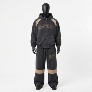 Conjunto de chándal de streetwear con bloques de color: Sudadera con capucha oversize con cremallera para hombre y pantalones de chándal de pierna ancha - Product Image 3