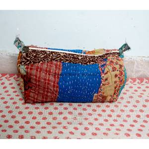 Ensemble de 3 trousses de toilette matelassées vintage en coton 100% avec fermeture éclair et pompons, grand format, écologiques et portables pour femmes - Product Image 5