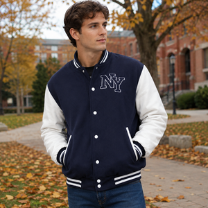 Custom Casual Solid Front Varsity Letterman Bomber <b>Jacket</b> Genuine Leather Shell Wool Polyester Cotton Canvas Winter <b>Baseball</b> - Product Image 2