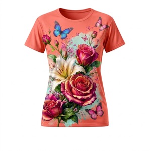T-shirt à manches courtes pour homme à imprimé floral, col rond, coupe classique, style décontracté, impression par transfert par sublimation, 100% polyester tricoté, lavé - Product Image 1