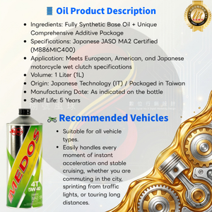 Aceite Exclusivo para Motocicletas MEDOS, Distribuidor Autorizado, 5W40 MA2, Totalmente Sintético, Especial Profesional, 1L - Product Image 2