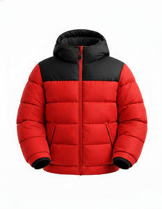 Blouson matelassé à capuche pour homme, rouge et noir, chaud pour l'hiver, épais, zippé, écologique, imperméable, style streetwear décontracté - Product Image 4