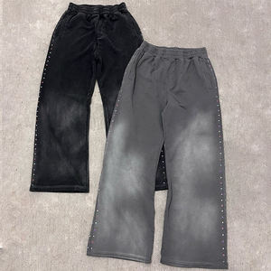 Survêtement d'hiver pour homme, style streetwear, à capuche, couleur unie, avec strass personnalisés, pantalon évasé, 100% coton, OEM - Product Image 5