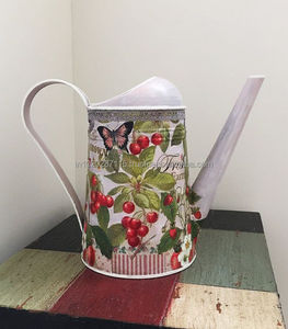 Decorative galvanized water can with enamel art <b>featuring</b> birds butterflies and flowers for countryside <b>garden</b> decoration - Product Image 1