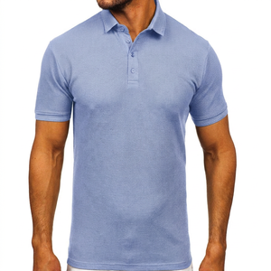 Polo à manches courtes pour homme en coton tricoté vert olive, couleur unie, design respirant, décontracté - Product Image 5