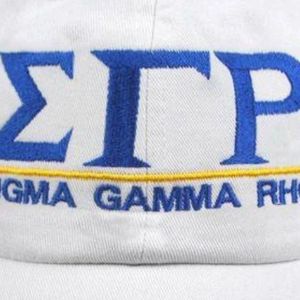 หมวกแก๊ป Sigma Gamma Rho ลายปักตัวอักษรภาษากรีกสีขาว สำหรับสตรี ปรับขนาดได้ สไตล์ลำลองสำหรับวิทยาลัย - Product Image 6