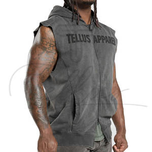 Sudadera sin mangas para hombre, para gimnasio, con capucha, bordada, de poliéster/algodón, con cremallera, de secado rápido, transpirable, con patrón sólido, tejida a crochet, para otoño - Product Image 4