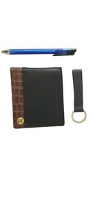 WRIZA Coffret cadeau ouvert en cuir véritable premium avec blocage RFID pour hommes |   Portefeuille, stylo, porte-clés, texture croco, coffret combo |   Anniversaire - Product Image 2