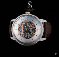 Montre squelette pour homme de luxe, entièrement automatique, classique, bracelet en cuir, mouvement à quartz, cadran en verre