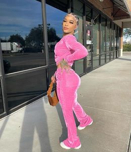 <b>Women</b> <b>Velvet</b> <b>Tracksuit</b> Two Piece Set Zip Up Hoodie Crop Top and Long Pants Casual Sportswear Activewear Wholesale - Product Image 4