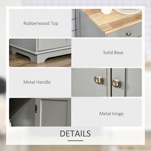 Credenza Grigia con 3 Cassetti e Ripiani Regolabili, Mobile da Cucina con Piano in Legno Massello - Product Image 6