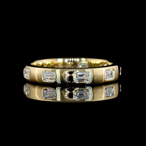 Minimalist IGI Certified 0.5 ct <b>Emerald</b> Cut Lab Grown Diamond <b>Band</b> <b>Ring</b> 18K Solid Gold East West Flush Set Wedding <b>Ring</b> - Product Image 1
