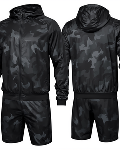 Conjunto Deportivo de Camuflaje para Hombre con Capucha, Ligero, de Poliéster, Manga Corta, Cierre de Cremallera, Bolsillos Delanteros, Estilo Veraniego - Product Image 3