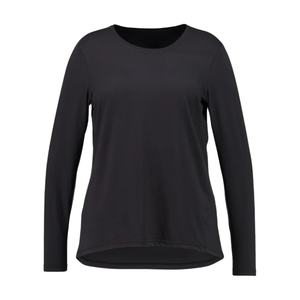 Haut personnalisé en polyester et élasthanne pour femme, col rond uni, manches longues, coupe régulière, noir, vente en gros - Product Image 1